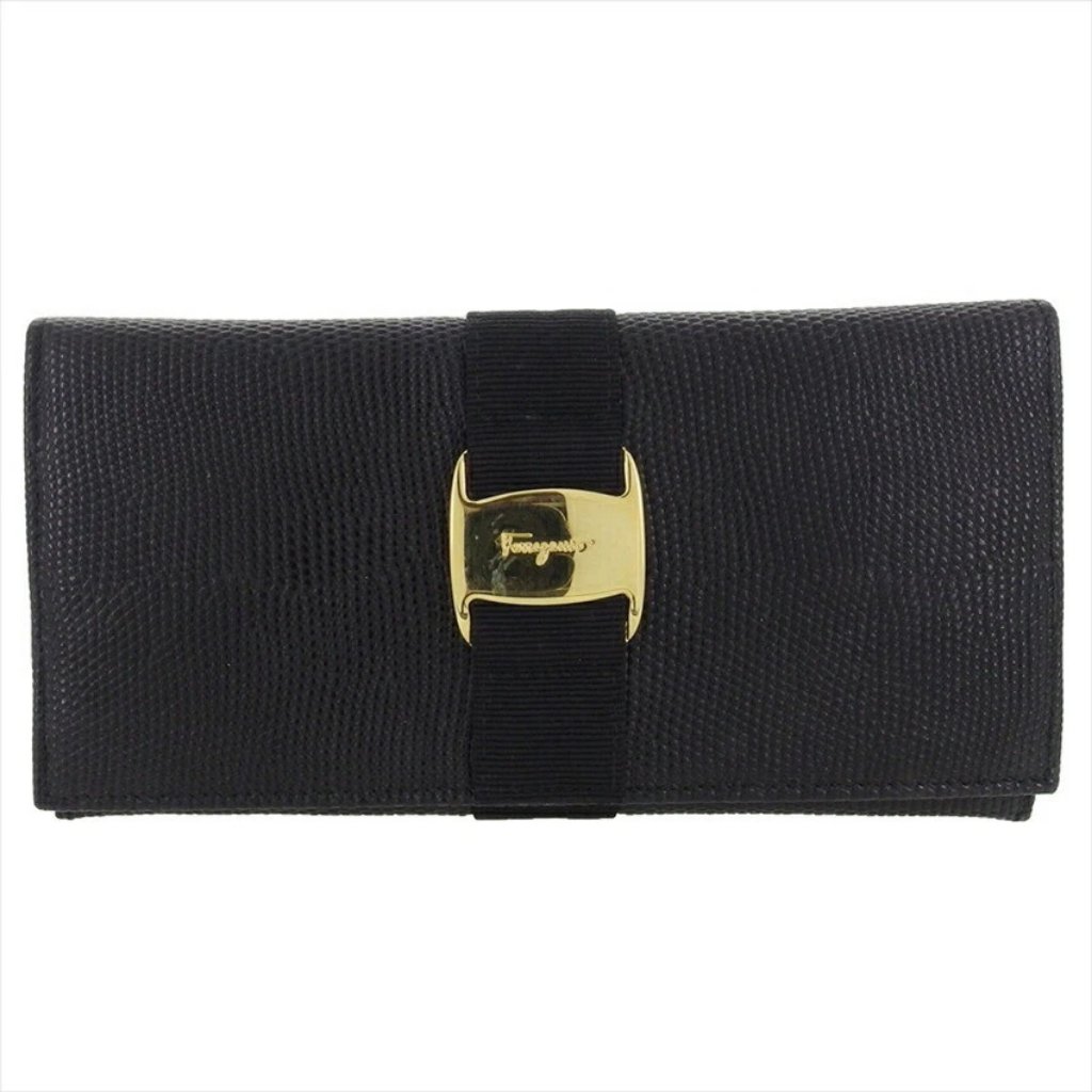 Salvatore Ferragamo Long Wallet Vala Embossed Leather Authentic Used